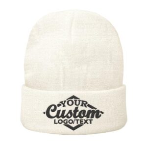Beige color knitted hat with custom logo