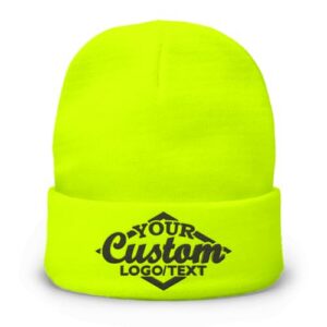 Green Color Knitted hat with custom logo embroidery
